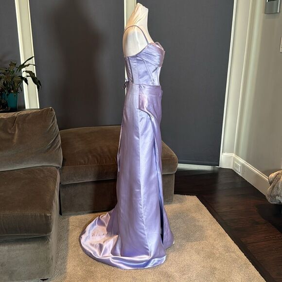 Women’s Purple Full Length Prom Party Dress Criss Cross Straps Leg Slit Size 4 - Picture 5 of 13